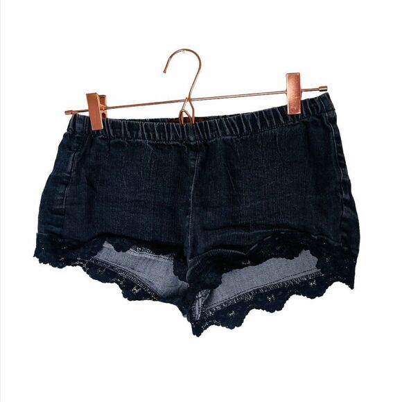 EUC ANGL Aphrodite Black Lace Trim Denim Shorts Small - Picture 1 of 5